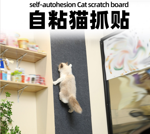 Self-adhesive cat scratch board used on a household surface
