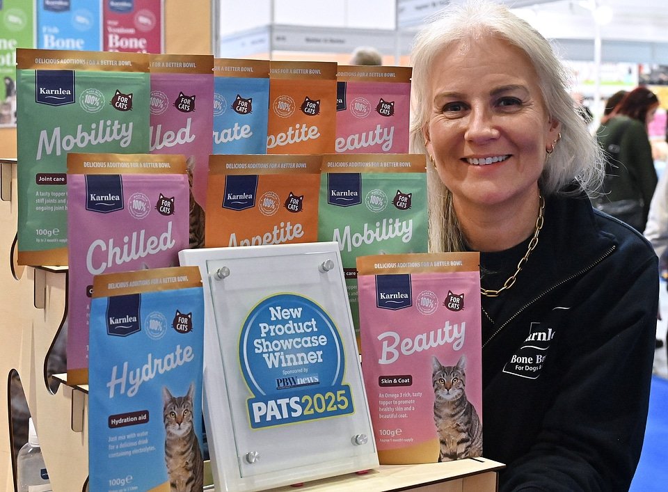 Figure 9. Karnlea's cat functional topper supplement range, New Product Award winner (Cat Food category), displayed at PATS 2025. Field photo from the author's on-site collection, PATS 2025.